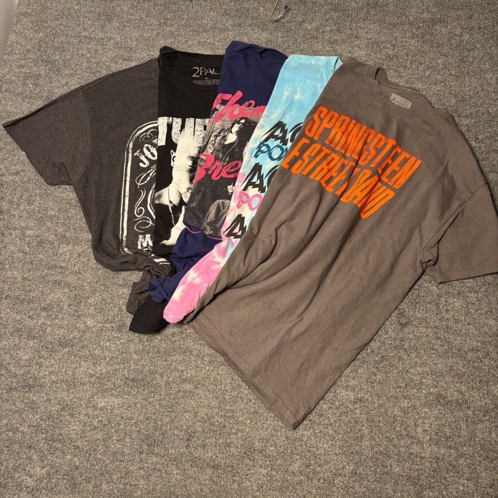 Graphic Band T-Shirt Bundle 5pc Johnny Cash 2Pac Springsteen mens XL Mixed Color